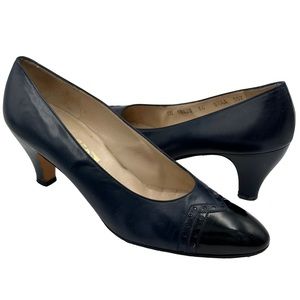 Salvatore Ferragamo Women's Pumps Leather Navy Kitten Heel Shoes 9.5 AA Narrow